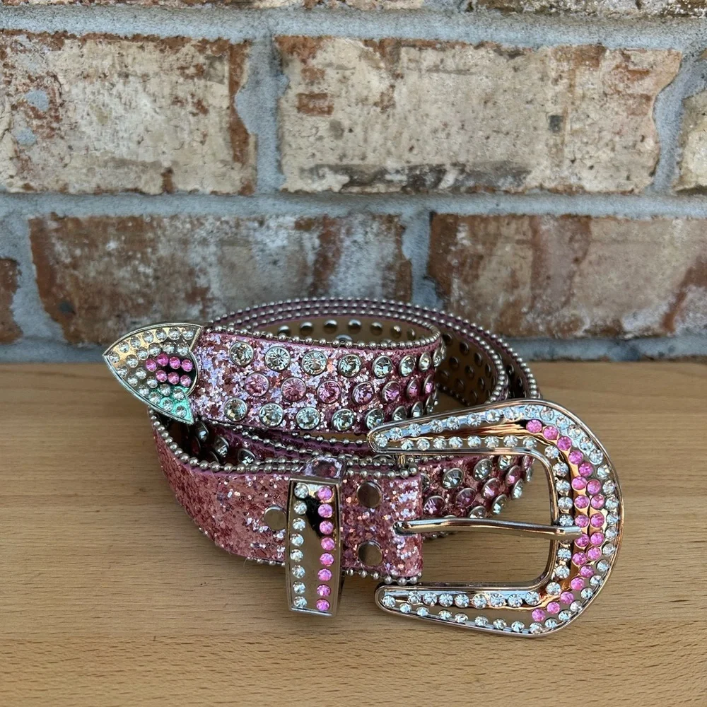 Pink Silver Western Rhinestone Glitter Cowgirl Rodeo Party Bling Sparkly Belt